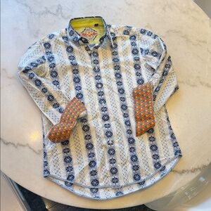 SOLD!!! Robert Graham Blue and White Medallion  Stripe Shirt